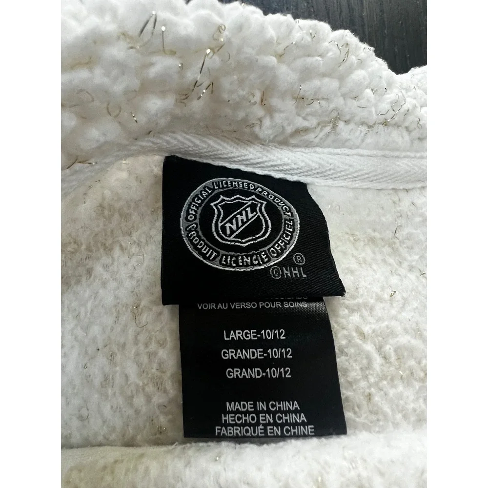 Chicago Blackhawks Sherpa Pullover Girls Large Cream Cozy Metallic Accent Hockey